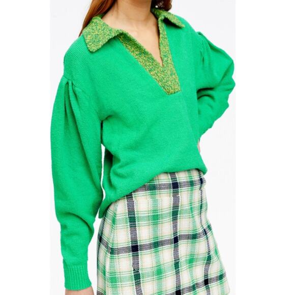 Tanya Taylor Avika Knit V-Neck Kelly Green Sweater - Picture 3 of 9